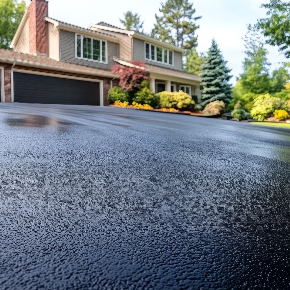 A beautifully paved asphalt driveway leading to a residential home in Palm Beach County, showcasing the high-quality asphalt paving work of A-Top Paving, DBA of Florida Paving Pros.